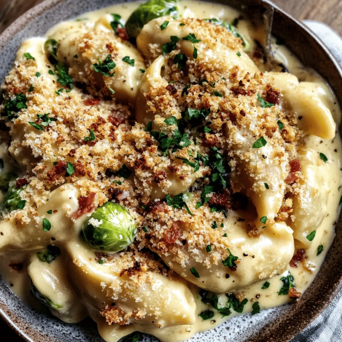 Mac and Cheese with Brussels Sprouts & Bacon Breadcrumbs