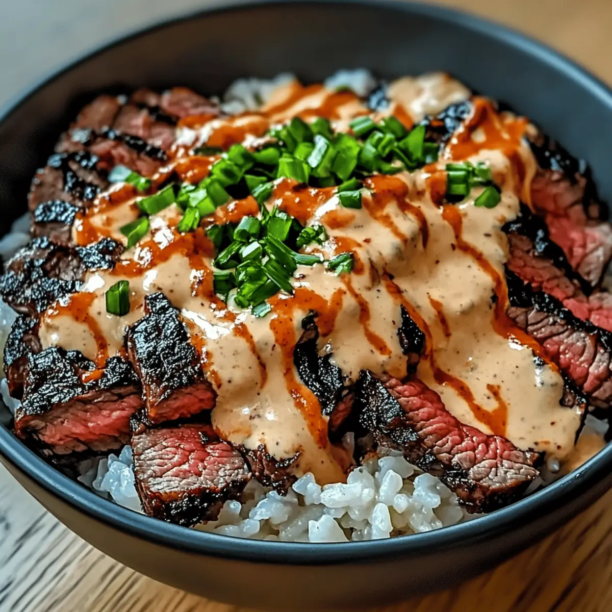 Korean BBQ Steak Rice Bowls with Spicy Cream Sauce