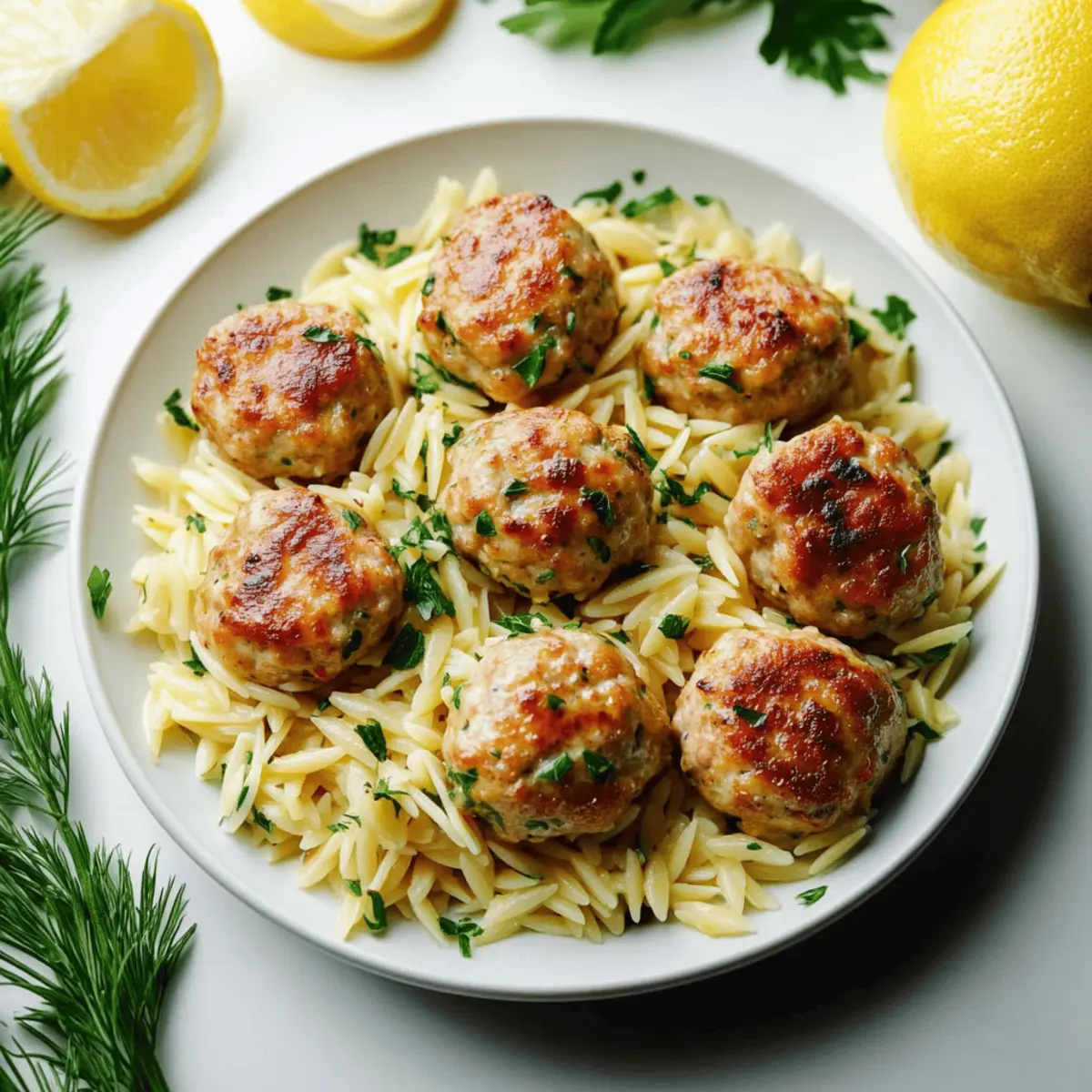 Savory Greek Chicken Meatballs with Zesty Lemon Orzo
