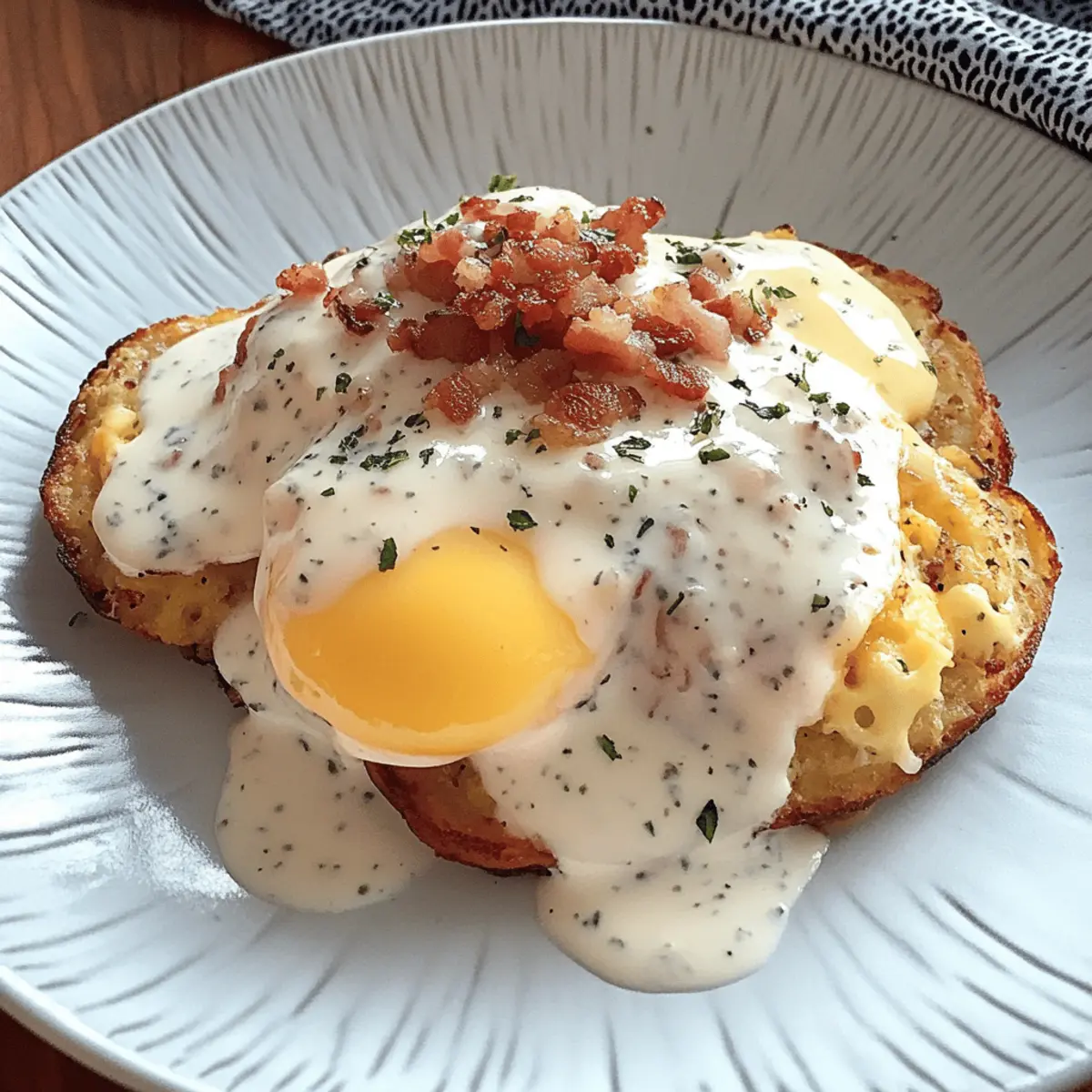 Egg Topped Hash Browns With Bacon Gravy