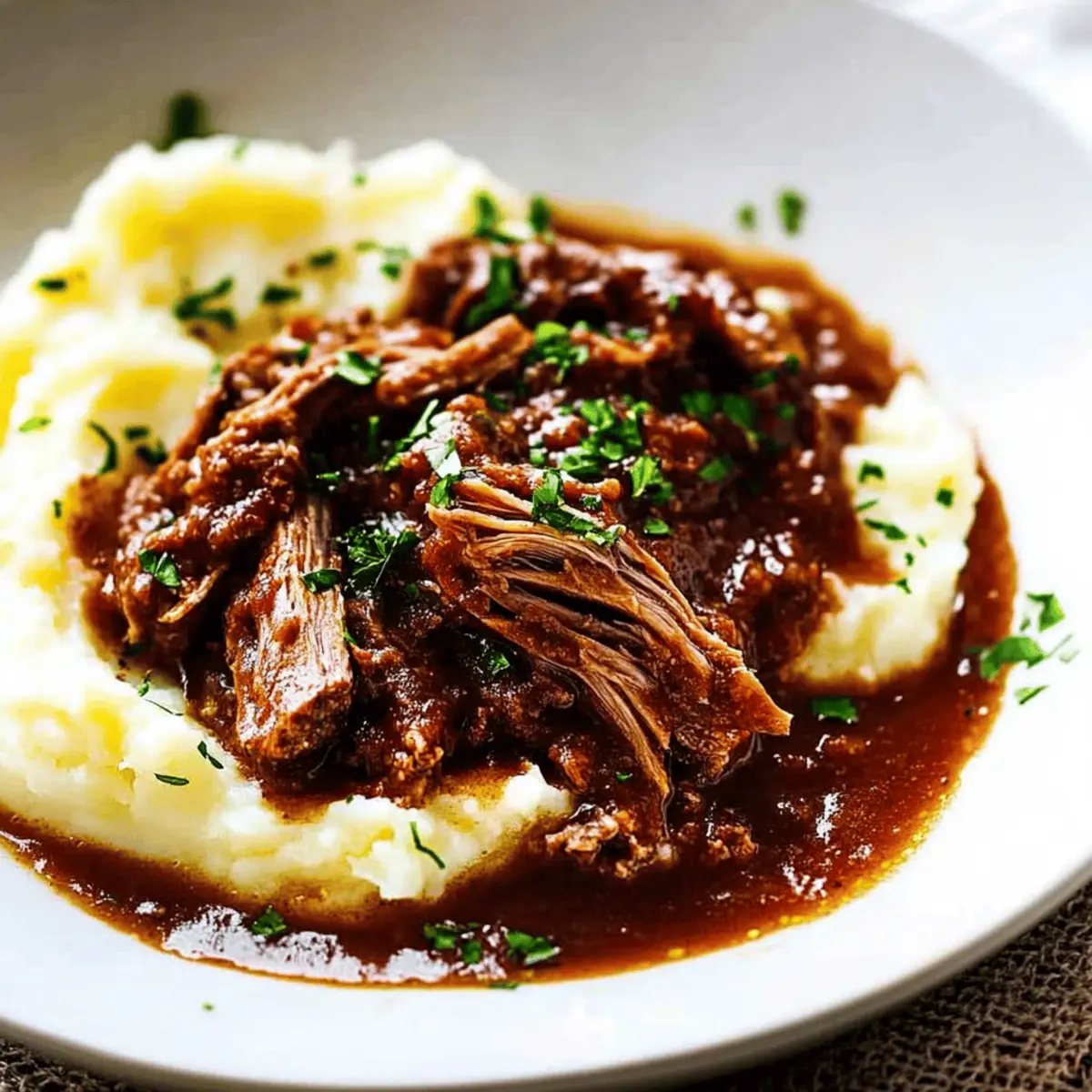 Tender Short Rib Ragu Over Silky Parmesan Mashed Potatoes