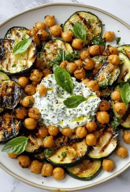 Lemony Grilled Zucchini & Crispy Chickpeas Over Tzatziki