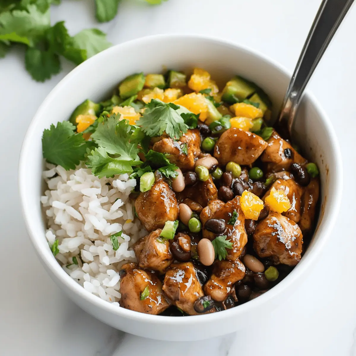 Cilantro Orange Chicken with Rice and Beans