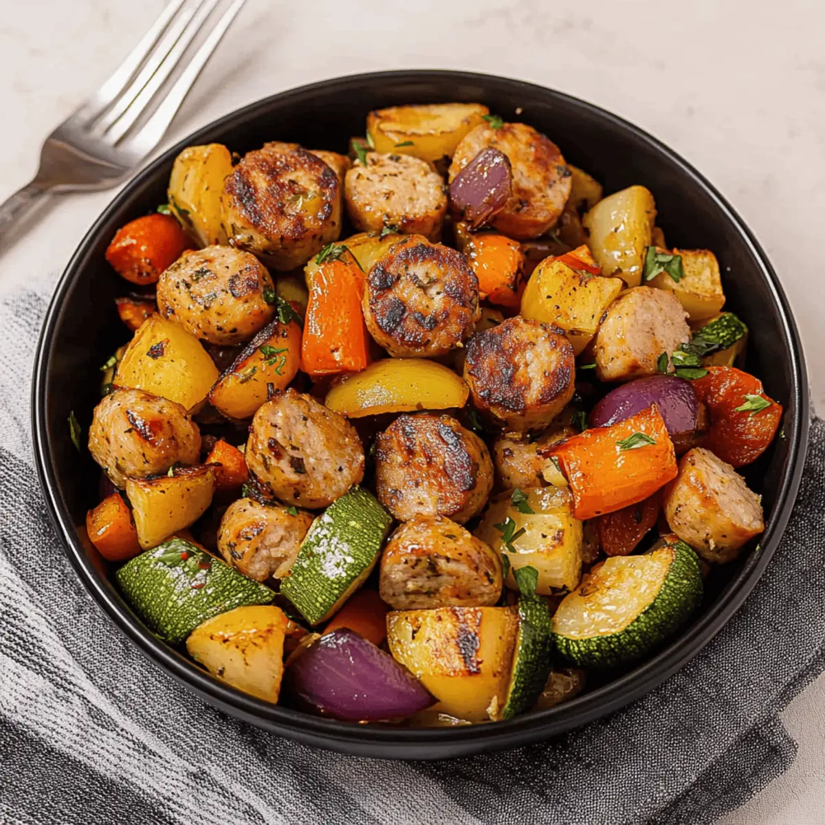 10 Minute Air Fryer Chicken Sausage and Veggies