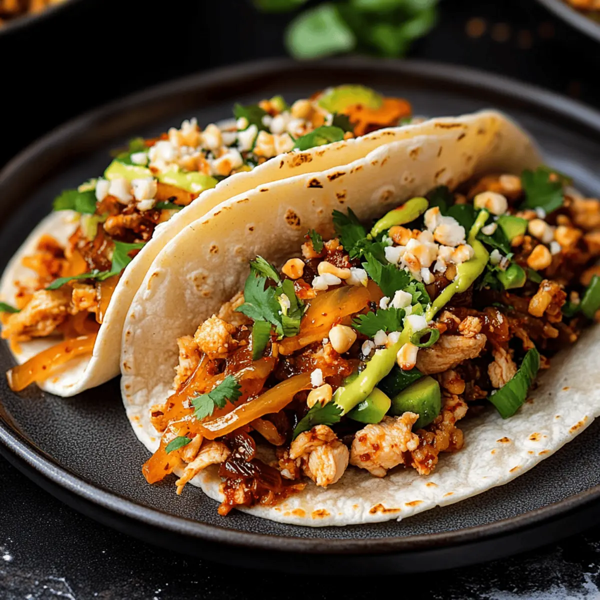 Korean Chicken Tacos with Caramelized Kimchi