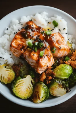 Teriyaki Salmon Bowls with Crispy Brussels Sprouts