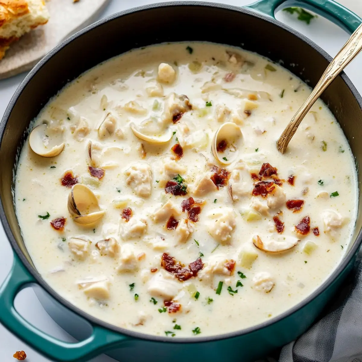 Clam Chowder with Anchovy Croutons