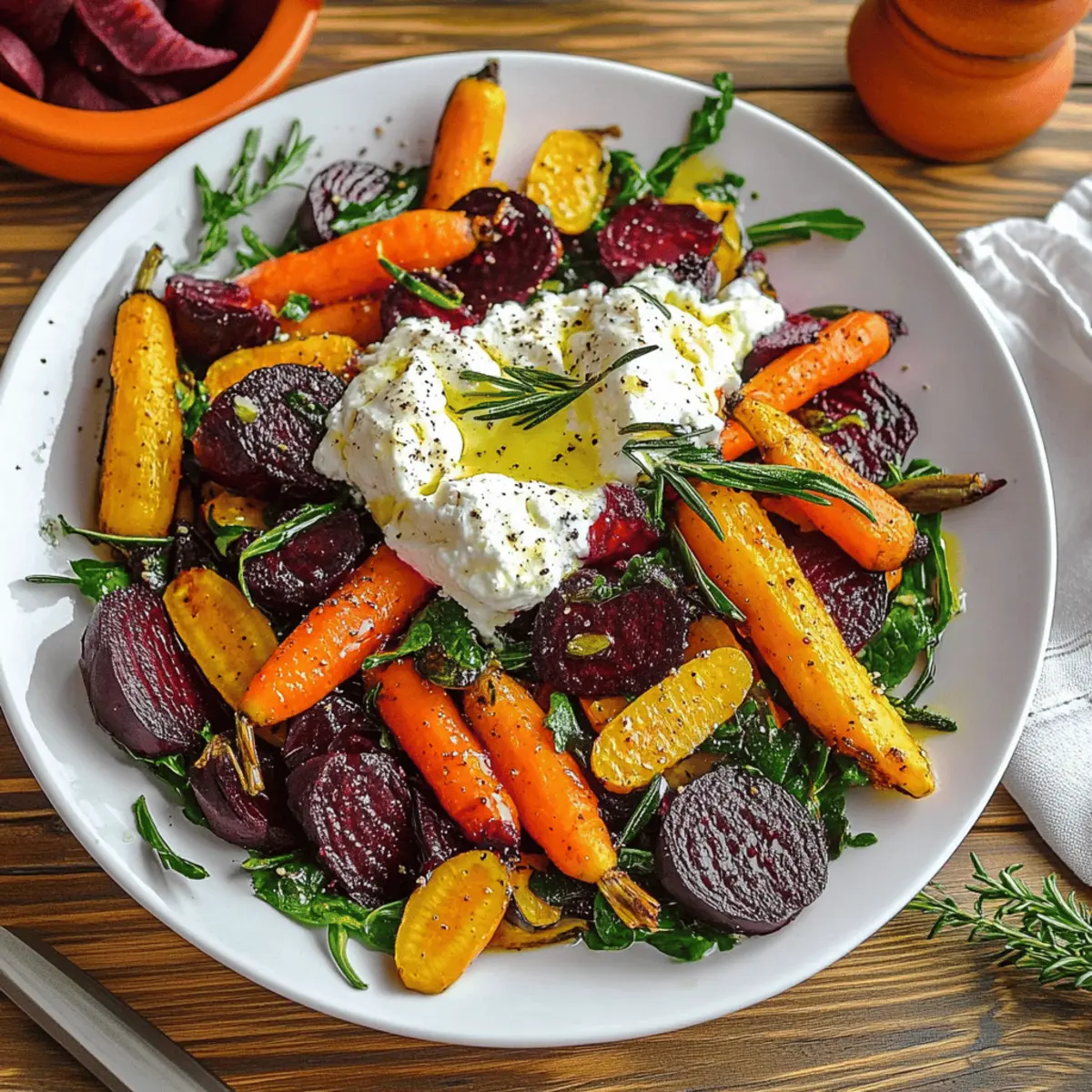 Roasted Beets and Carrots Salad with Burrata