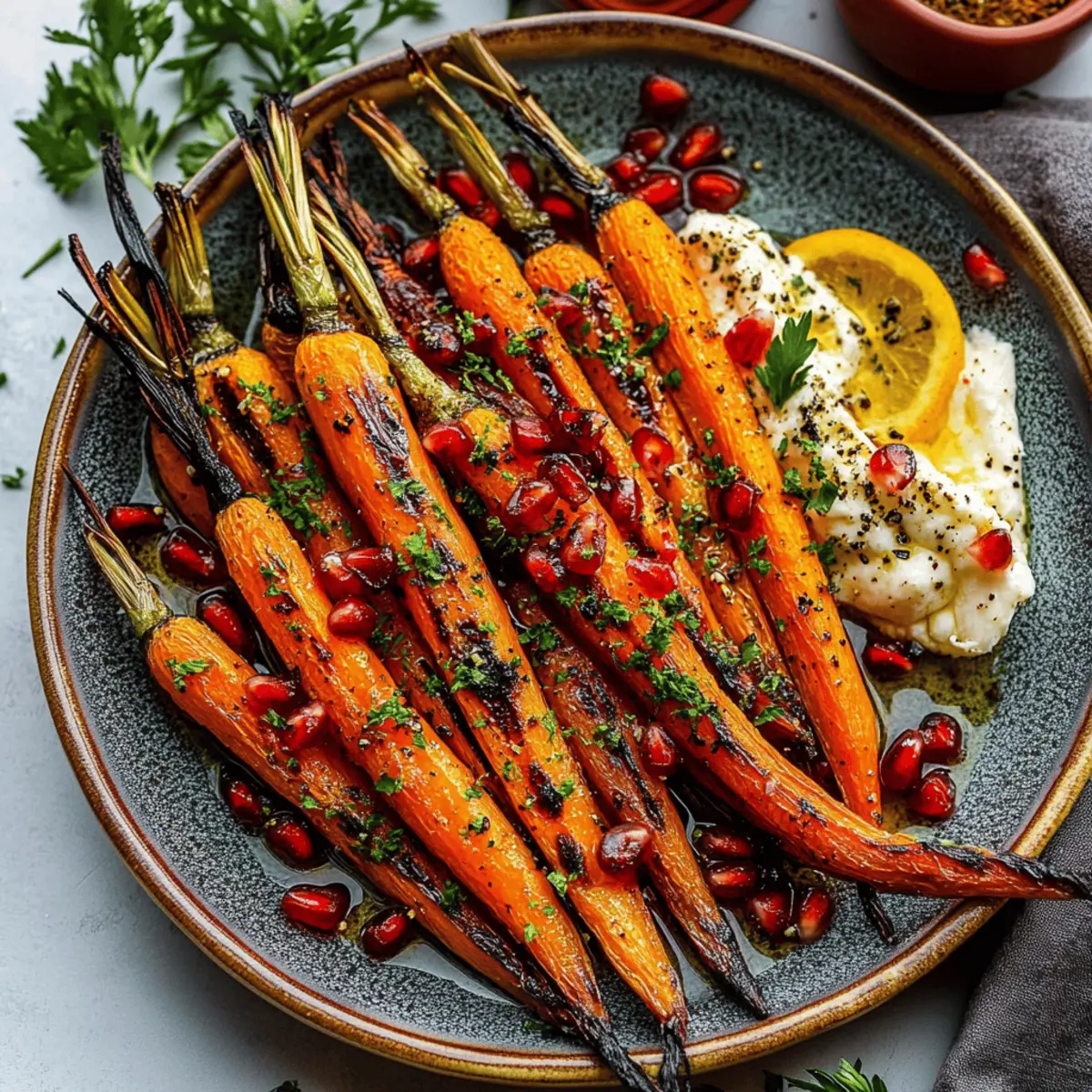 Honey Roasted Rainbow Carrots with Burrata and Pomegranate