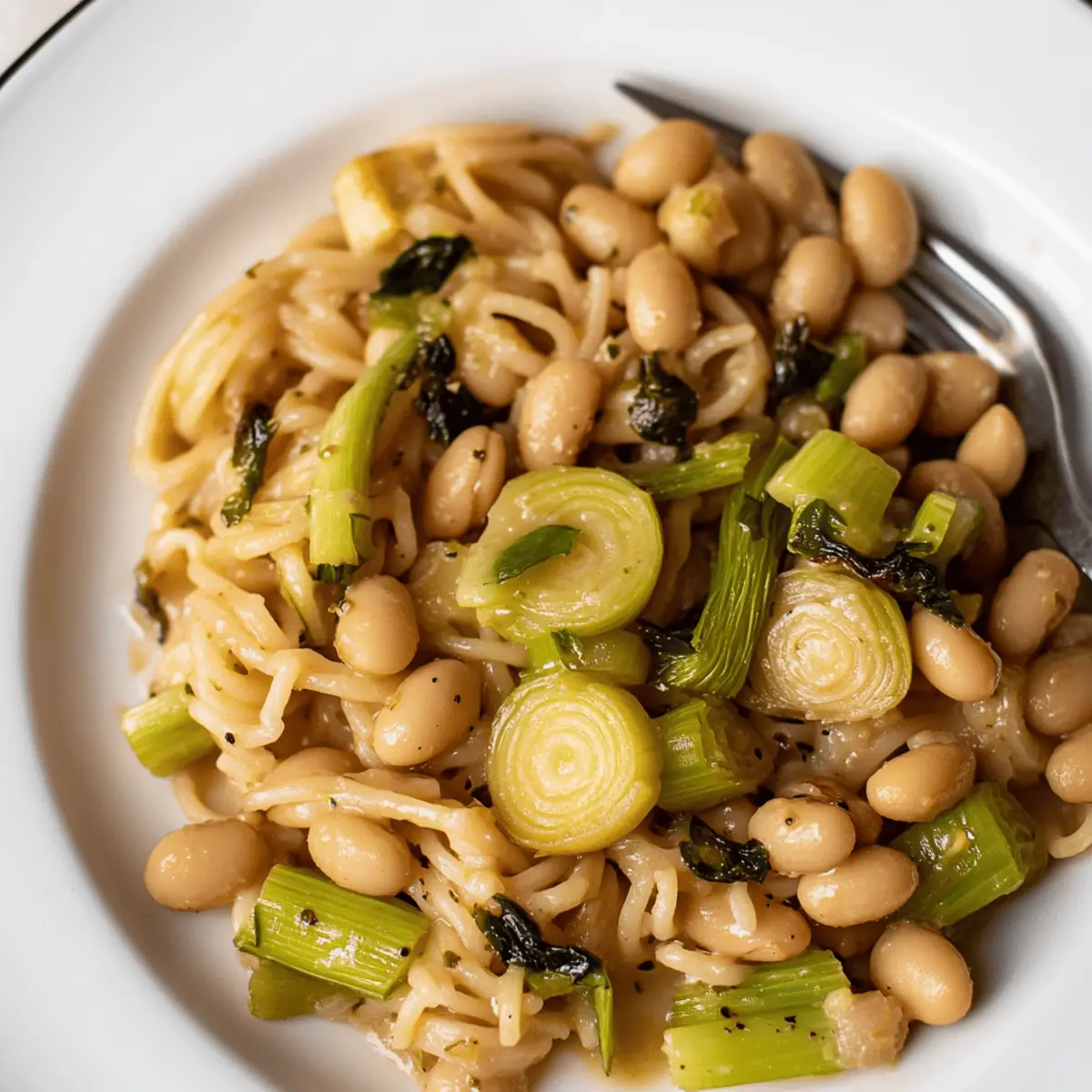 Miso Pasta with Leeks and Cannellini Beans