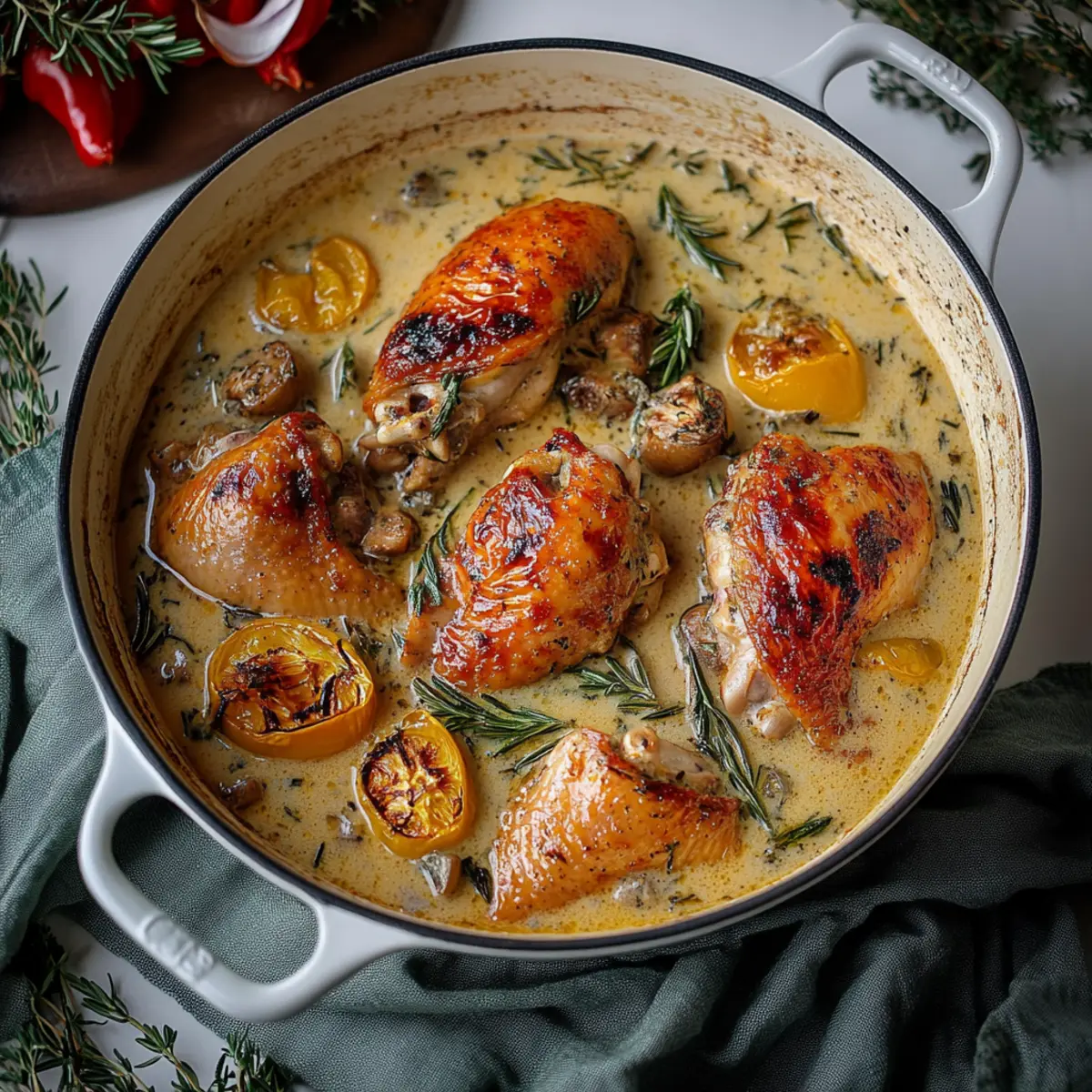 Herb Roasted Chicken in Creamy White Sauce
