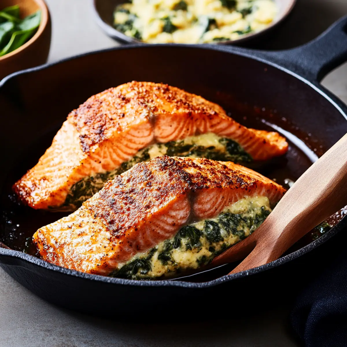 Blackened Salmon Stuffed with Spinach & Parmesan