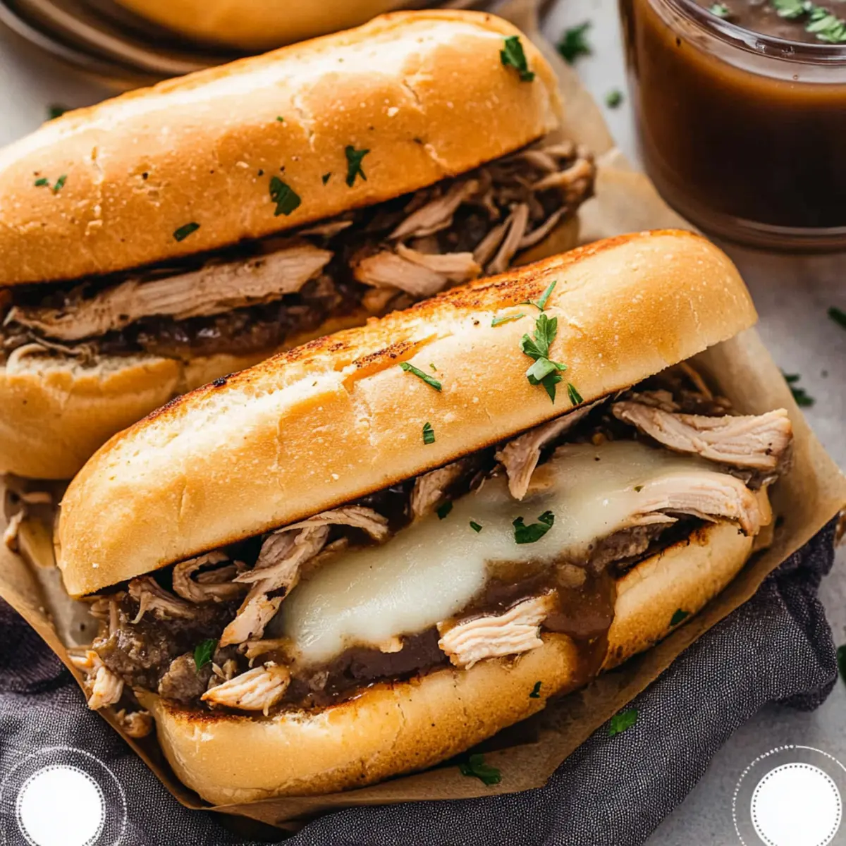 Crockpot French Dip Chicken Sandwiches