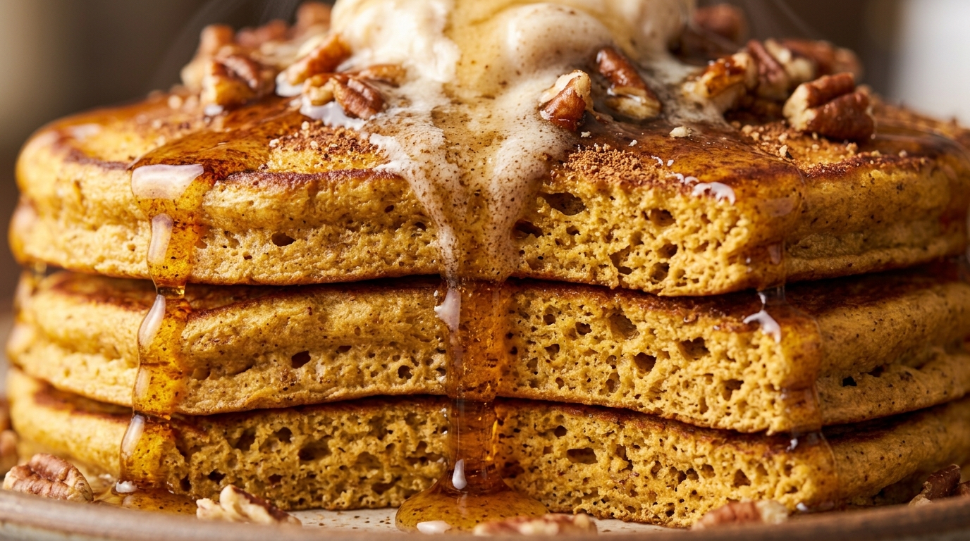 Fluffy Pumpkin Spice Pancakes (Warm Spiced Maple Butter)