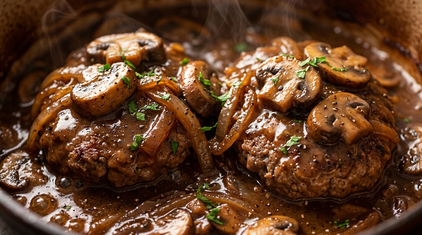 Homemade Salisbury Steak with Rich Mushroom Onion Gravy