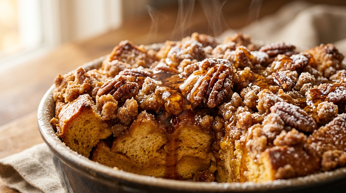 Overnight Spiced Pumpkin Brioche French Toast Casserole